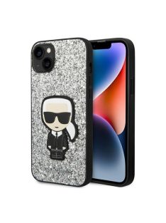   Karl Lagerfeld Glitter Flakes Ikonik Apple iPhone 14 Plus hátlap tok, ezüst