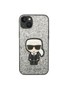 Karl Lagerfeld Glitter Flakes Ikonik Apple iPhone 14 Plus hátlap tok, ezüst