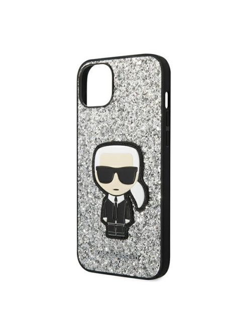 Karl Lagerfeld Glitter Flakes Ikonik Apple iPhone 14 Plus hátlap tok, ezüst