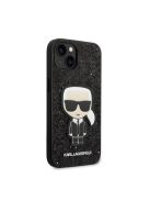 Karl Lagerfeld Glitter Flakes Ikonik Apple iPhone 14 Plus hátlap tok, fekete