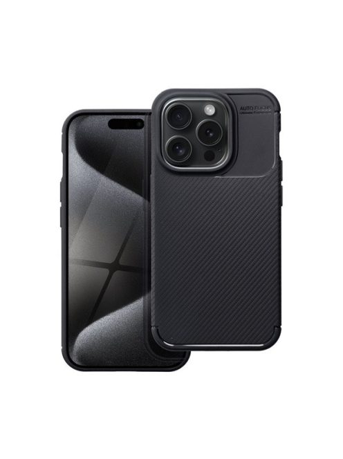 Forcell Carbon Premium hátlap tok Apple iPhone 15 Pro karbon mintás szilikon tok, fekete