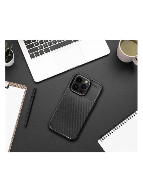 Forcell Carbon Premium hátlap tok Apple iPhone 15 Pro Max karbon mintás szilikon tok, fekete