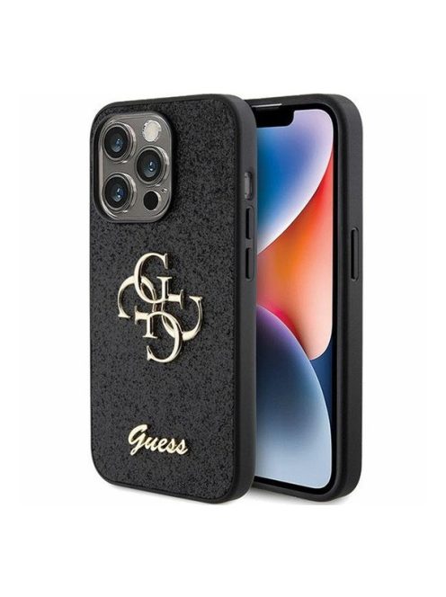 Guess Glitter Script Big 4G Apple iPhone 15 Pro hátlap tok, fekete