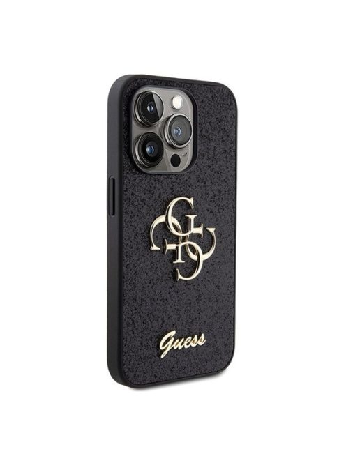 Guess Glitter Script Big 4G Apple iPhone 15 Pro hátlap tok, fekete