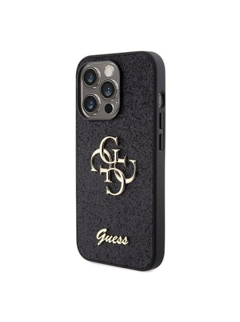 Guess Glitter Script Big 4G Apple iPhone 15 Pro hátlap tok, fekete