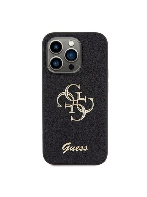 Guess Glitter Script Big 4G Apple iPhone 15 Pro hátlap tok, fekete