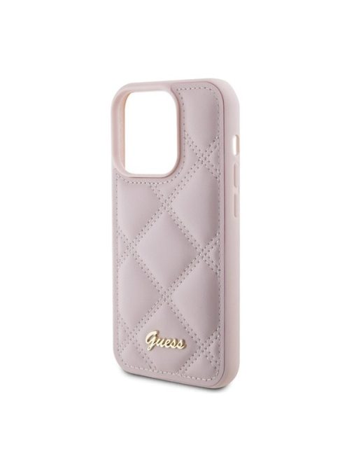 Guess Quilted Metal Logo Apple iPhone 15 Pro hátlap tok, rózsaszín