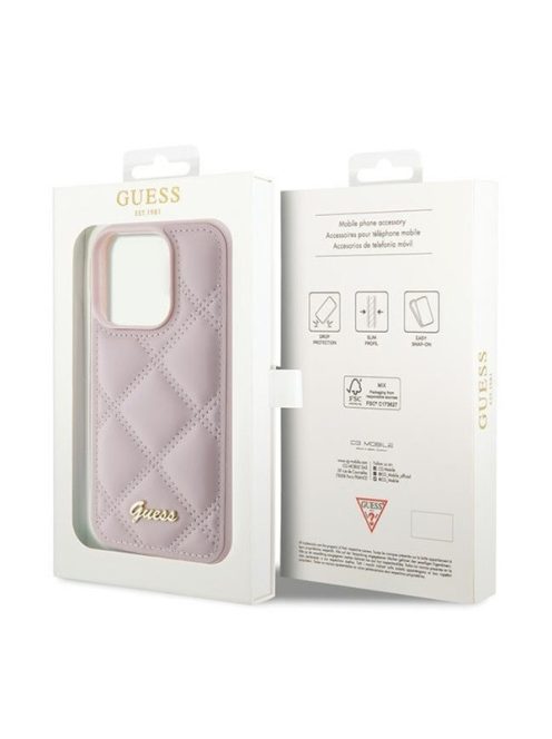 Guess Quilted Metal Logo Apple iPhone 15 Pro hátlap tok, rózsaszín