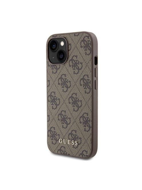 Guess 4G Metal Gold Logo Apple iPhone 15 hátlap tok, barna