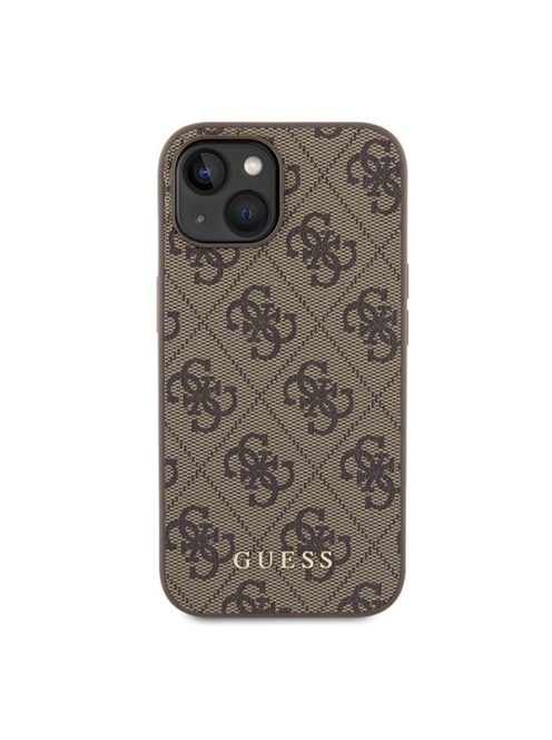 Guess 4G Metal Gold Logo Apple iPhone 15 hátlap tok, barna