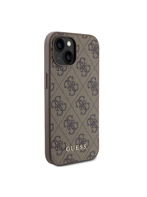 Guess 4G Metal Gold Logo Apple iPhone 15 hátlap tok, barna