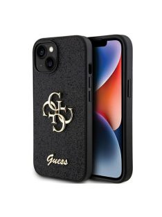   Guess Glitter Script Big 4G Apple iPhone 15 hátlap tok, fekete