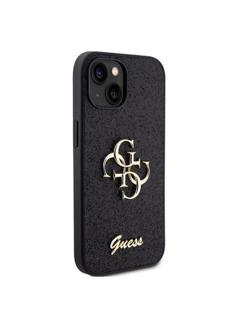 Guess Glitter Script Big 4G Apple iPhone 15 hátlap tok, fekete