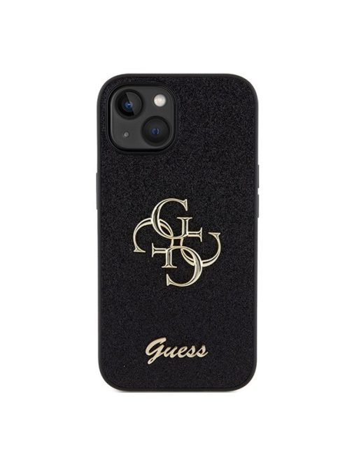 Guess Glitter Script Big 4G Apple iPhone 15 hátlap tok, fekete