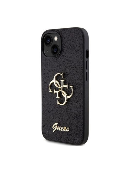 Guess Glitter Script Big 4G Apple iPhone 15 hátlap tok, fekete