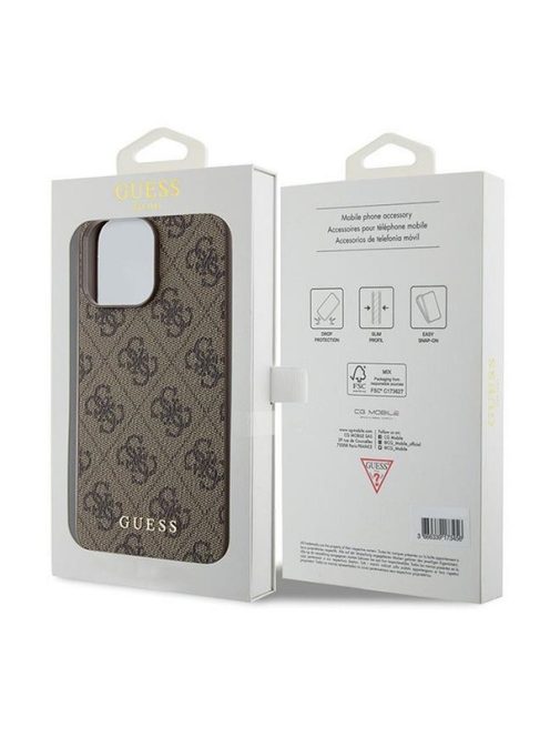 Guess 4G Metal Gold Logo Apple iPhone 15 Pro Max hátlap tok, barna