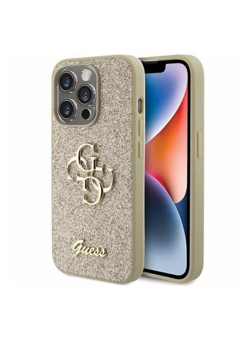 Guess Glitter Script Big 4G Apple iPhone 15 Pro Max hátlap tok, arany