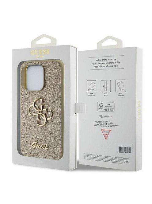 Guess Glitter Script Big 4G Apple iPhone 15 Pro Max hátlap tok, arany