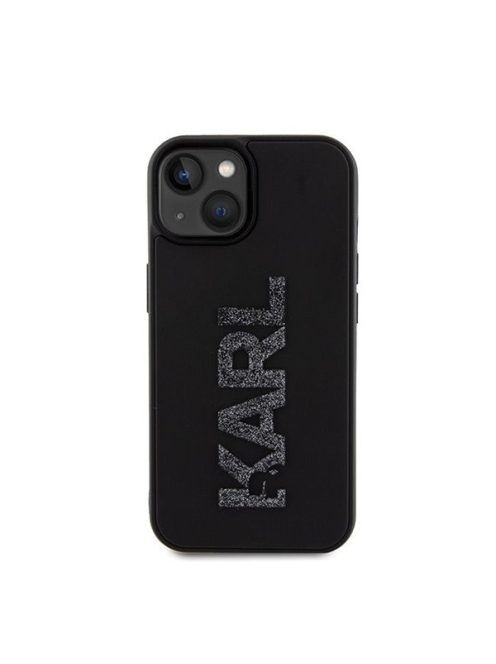 Karl Lagerfeld 3D Rubber Glitter Logo Apple iPhone 15 hátlap tok, fekete