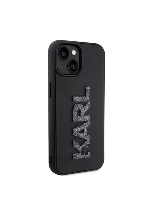 Karl Lagerfeld 3D Rubber Glitter Logo Apple iPhone 15 hátlap tok, fekete