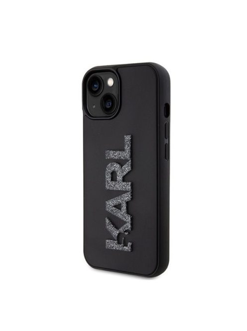 Karl Lagerfeld 3D Rubber Glitter Logo Apple iPhone 15 hátlap tok, fekete