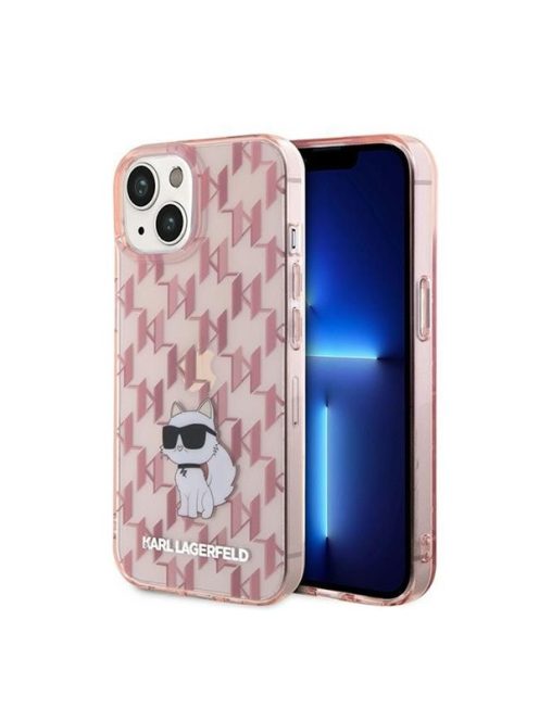 Karl Lagerfeld Monogram Choupette Apple iPhone 15 hátlap tok, rózsaszín