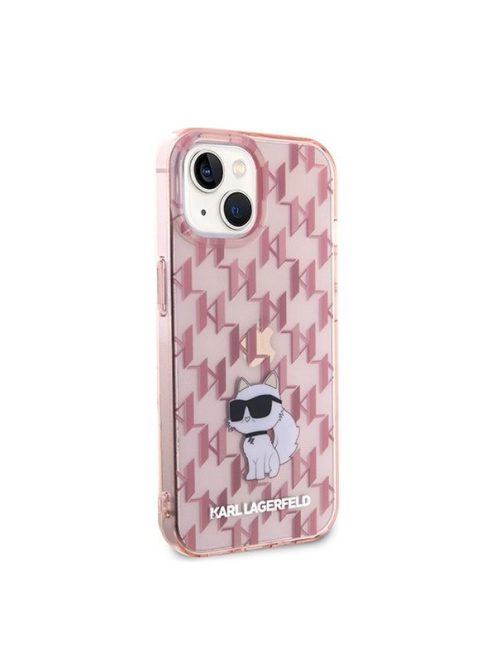 Karl Lagerfeld Monogram Choupette Apple iPhone 15 hátlap tok, rózsaszín