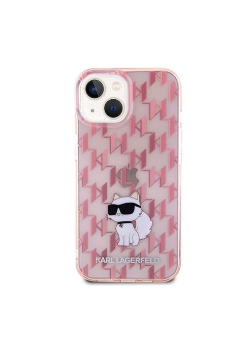 Karl Lagerfeld Monogram Choupette Apple iPhone 15 hátlap tok, rózsaszín