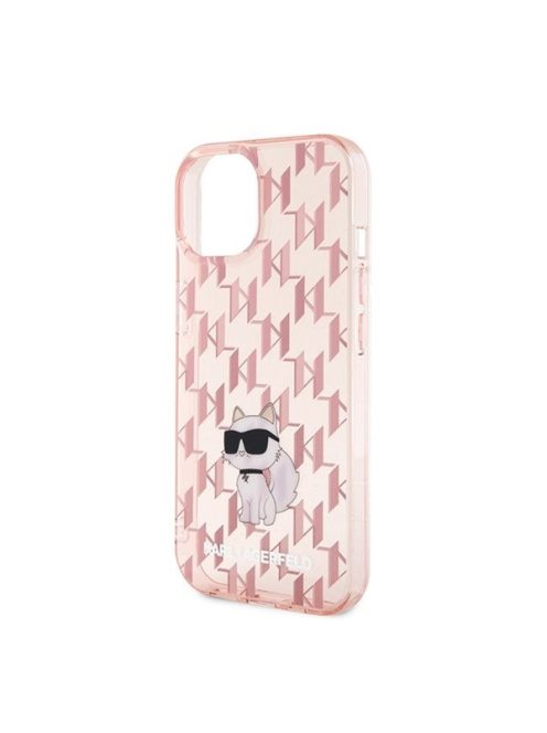 Karl Lagerfeld Monogram Choupette Apple iPhone 15 hátlap tok, rózsaszín