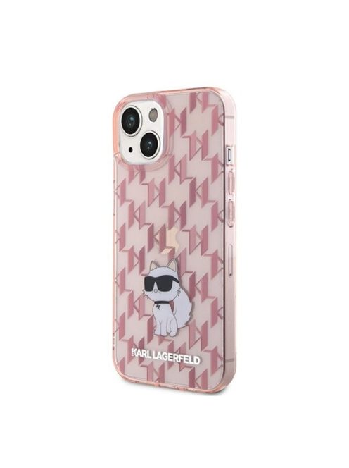 Karl Lagerfeld Monogram Choupette Apple iPhone 15 hátlap tok, rózsaszín