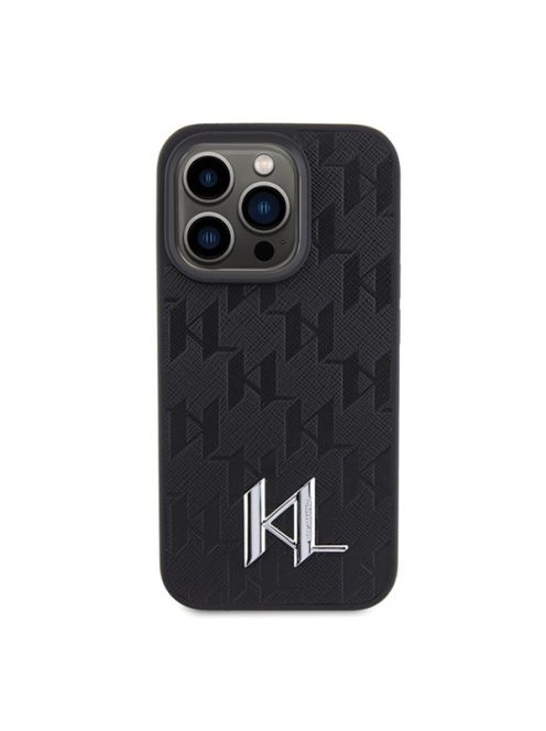 Karl Lagerfeld Leather Monogram Hot Stamp Metal Apple iPhone 15 Pro Max hátlap tok, fekete