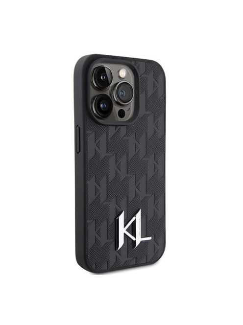 Karl Lagerfeld Leather Monogram Hot Stamp Metal Apple iPhone 15 Pro Max hátlap tok, fekete