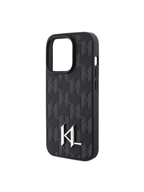 Karl Lagerfeld Leather Monogram Hot Stamp Metal Apple iPhone 15 Pro Max hátlap tok, fekete