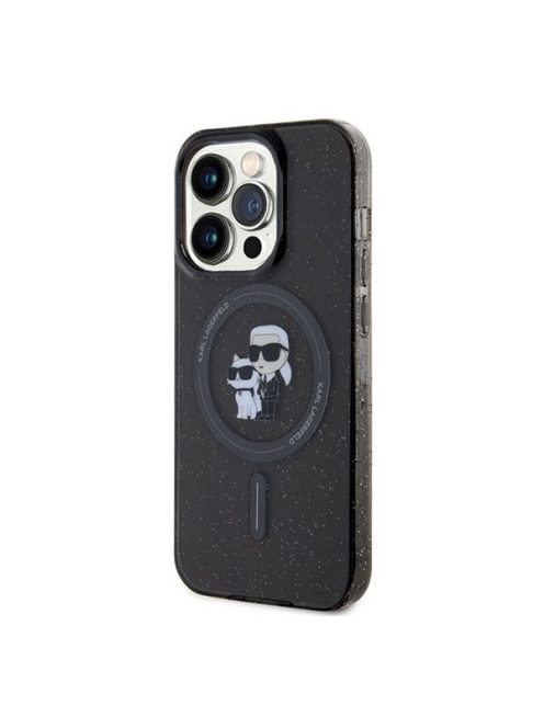 Karl Lagerfeld Karl&Choupette Glitter MagSafe Apple iPhone 15 Pro hátlap tok, fekete