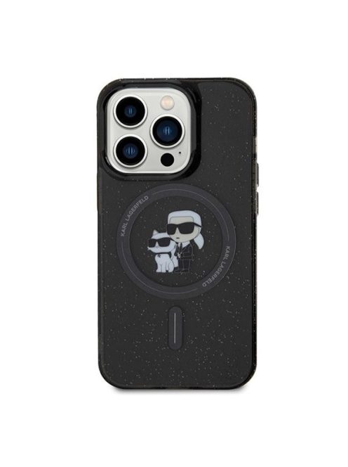 Karl Lagerfeld Karl&Choupette Glitter MagSafe Apple iPhone 15 Pro hátlap tok, fekete