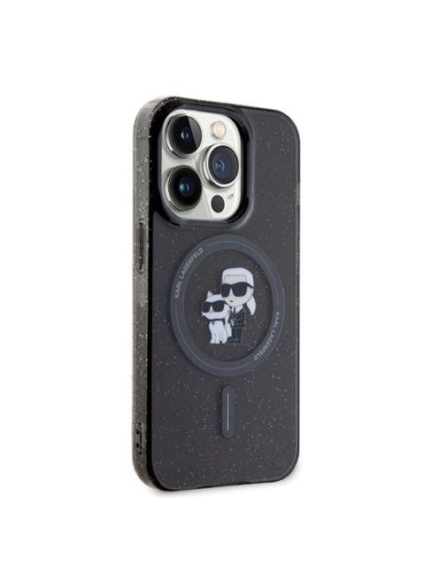 Karl Lagerfeld Karl&Choupette Glitter MagSafe Apple iPhone 15 Pro hátlap tok, fekete