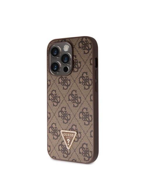 Guess 4G Strass Triangle Metal Logo tok, iPhone 15 Pro, barna