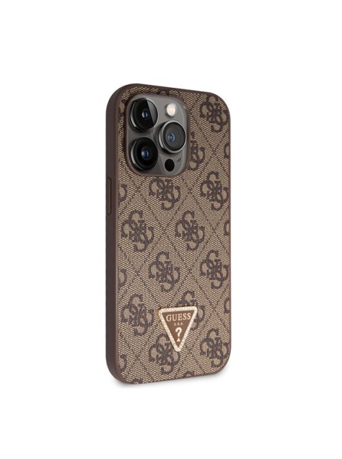 Guess 4G Strass Triangle Metal Logo tok, iPhone 15 Pro, barna