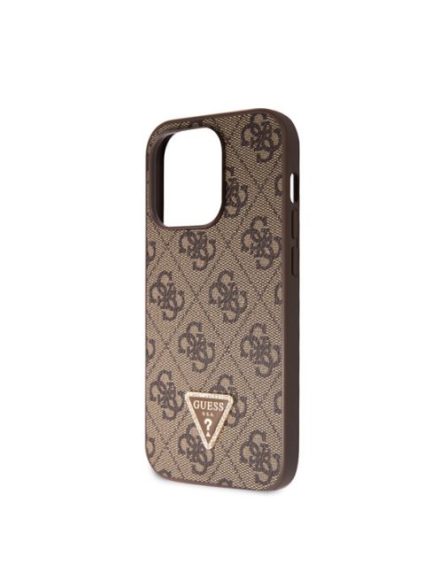 Guess 4G Strass Triangle Metal Logo tok, iPhone 15 Pro, barna