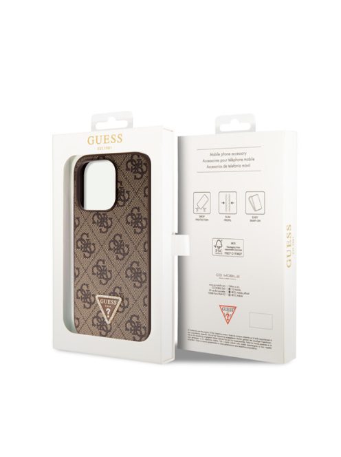 Guess 4G Strass Triangle Metal Logo tok, iPhone 15 Pro, barna