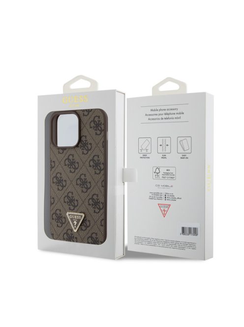 Guess 4G Strass Triangle Metal Logo tok, iPhone 15 Pro Max, Barna