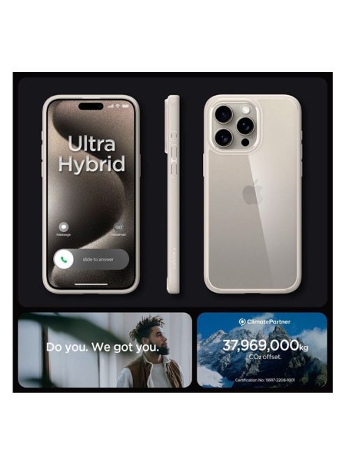 Spigen Ultra Hybrid Apple iPhone 15 Pro tok, bézs kerettel, átlátszó