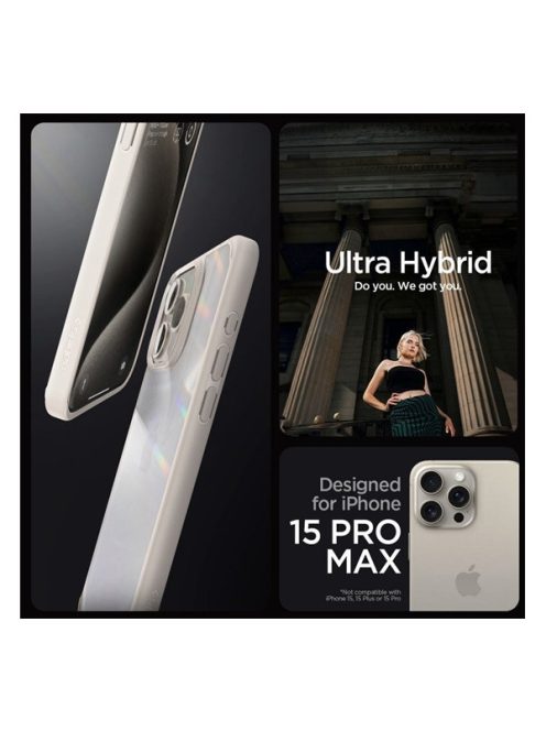 Spigen Ultra Hybrid Apple iPhone 15 Pro tok, bézs kerettel, átlátszó