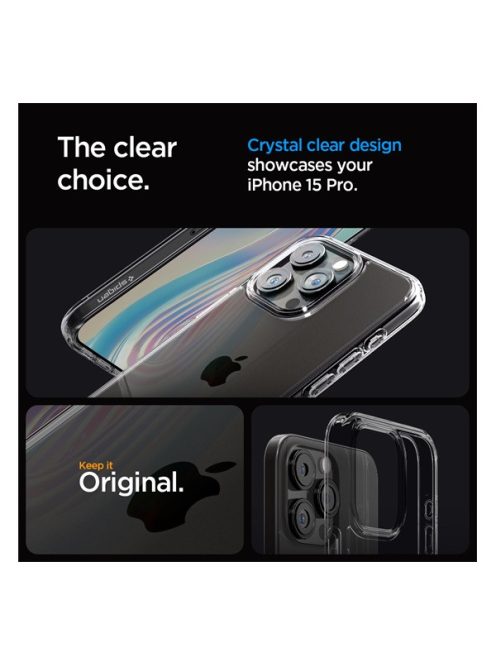 Spigen Ultra Hybrid Apple iPhone 15 Pro tok, Space Crystal, átlátszó-szürke, fekete-átlátszó