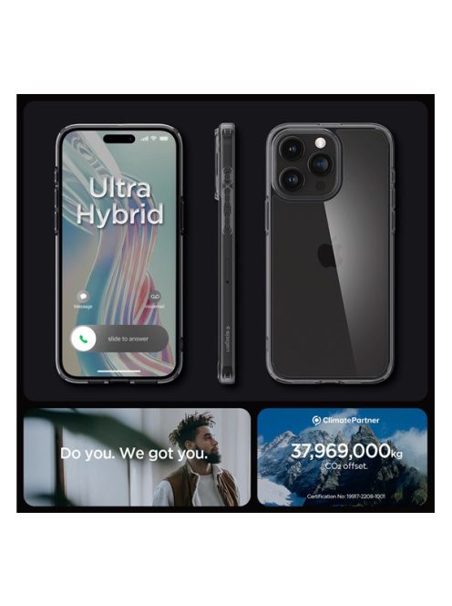 Spigen Ultra Hybrid Apple iPhone 15 Pro tok, Space Crystal, átlátszó-szürke, fekete-átlátszó