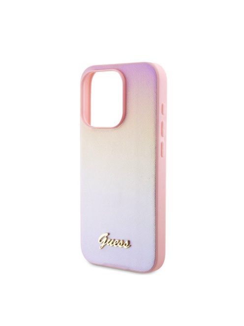 Guess PU Leather Iridescent Metal Script iPhone 15 Pro Max tok, rózsaszín