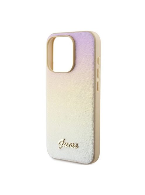 Guess PU Leather Iridescent Metal Script iPhone 15 Pro tok, arany