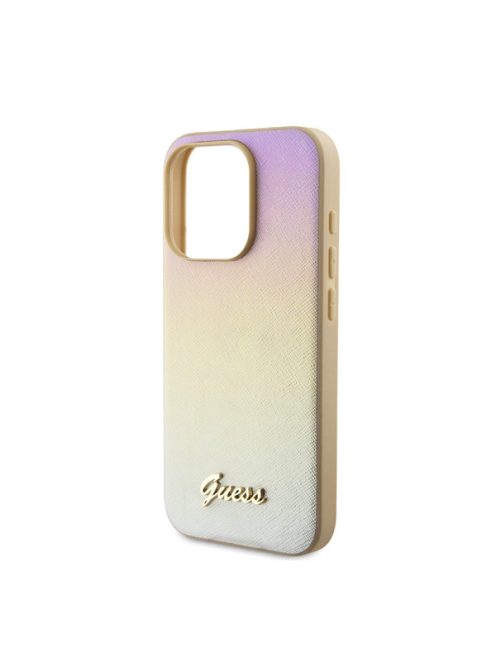 Guess PU Leather Iridescent Metal Script iPhone 15 Pro Max tok, arany