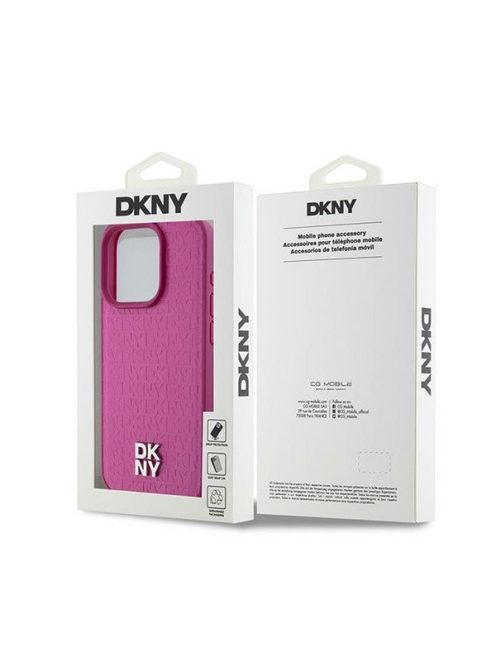 DKNY PU Leather Repeat Pattern Stack Logo Apple iPhone 15 Pro Magsafe tok, rózsaszín