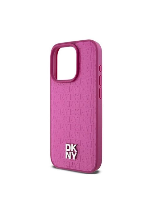 DKNY PU Leather Repeat Pattern Stack Logo Apple iPhone 15 Pro Magsafe tok, rózsaszín